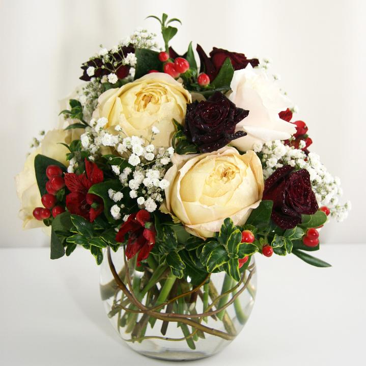 Romantic Red and Ivory Low Centerpiece